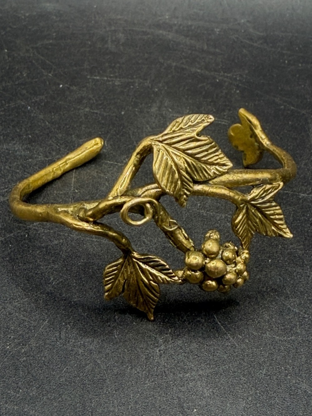 Vintage Handmade Gilt Metal or Brass Grape Cluster Vine Cuff Bracelet Jewelry